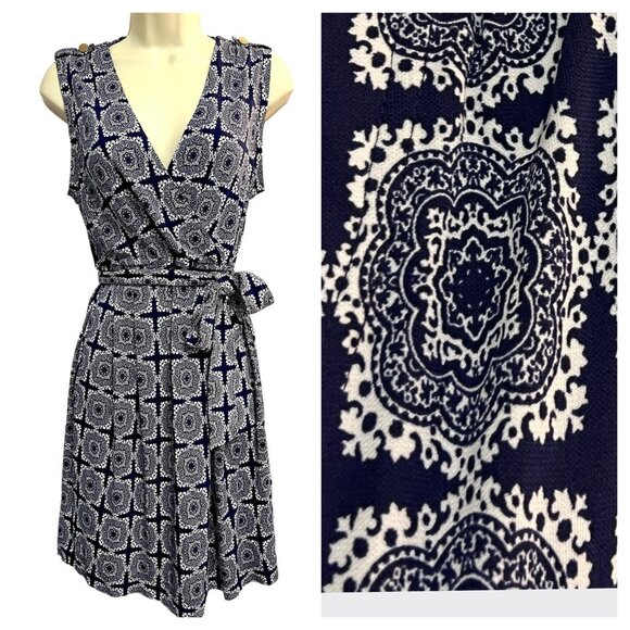 Banana Republic Dresses & Skirts - Banana Republic‎ Faux Wrap Dress Size XS Blue White Paisley Sleeveless Belted